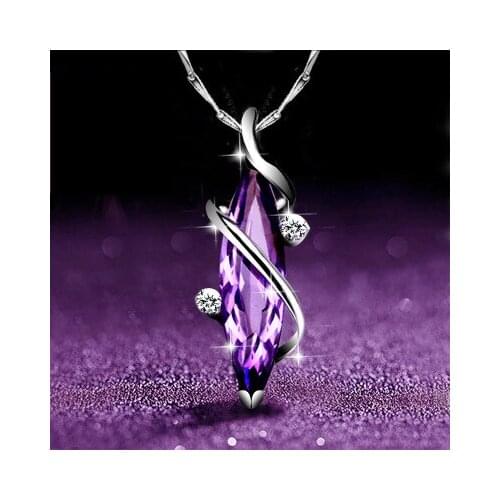 S925 sterling silver clover purple natural crystal female necklace Korean short clavicle pendant necklace