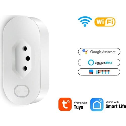 Smart Plug Socket 16A Brazil Standard with Power Monitor Tuya Smart Life APP Smart Socket Voice Works for Google Home, Alexa