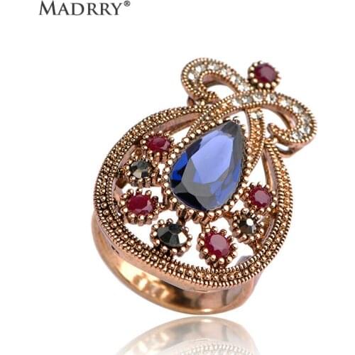 Turkish Finger Rings for Women Handmade Sculptue Craft Full Crystals Simulated Resin Water Drop Stones Aneis Anel Royal Vintage