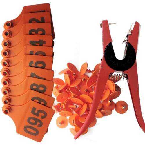 Animal Ear tags Cattle Marker Applicator with No. 001-100 TPU Ear Tags for cattle pig Identification Laser Type Earring Tools