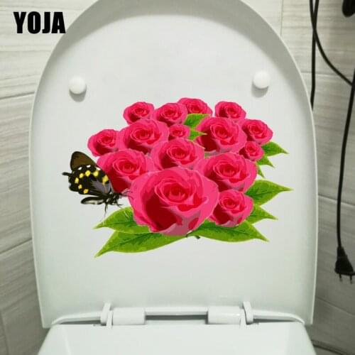 YOJA 24X16.7CM Watercolor Flower Cluster Butterfly Toilet Decor Romantic Home Bedroom Wall Sticker T1-2240