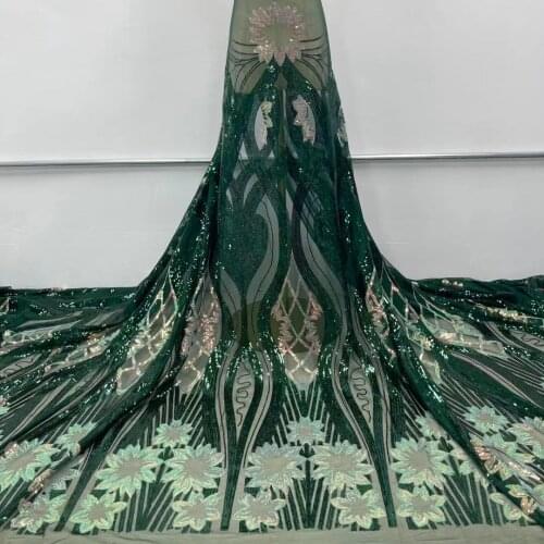 Green High Quality Sequins Embroidery African Nigerian Tulle Lace Fabric 2021 French Mesh Net Lace Fabric Voile Lace Wedding