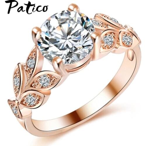 Full Rhinestone Leaf Shape 925 Sterling Silver Rings For Engagement Wedding Four Clow Design Rings Inlaid Zircon Jewelry