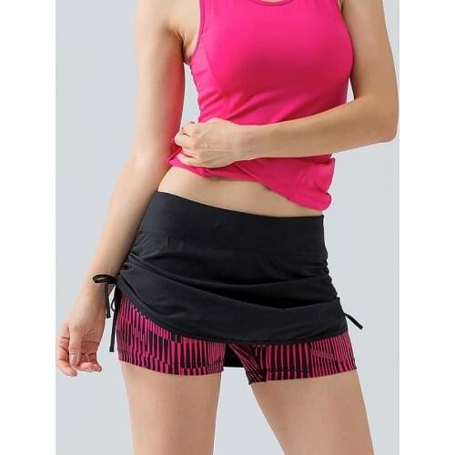 U Womens 2 in 1 Running Shorts Side Drawstring Zipper Pocket Tennis Skorts Fitness Yoga Training Outdoor Sports