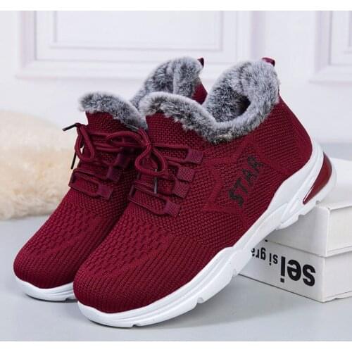 Winter Old Beijing Cotton Shoes 2021 Fashion Women knitting Plush Warm Shoes Cotton Boots Comfortable Non-slip Sneakers 36-41