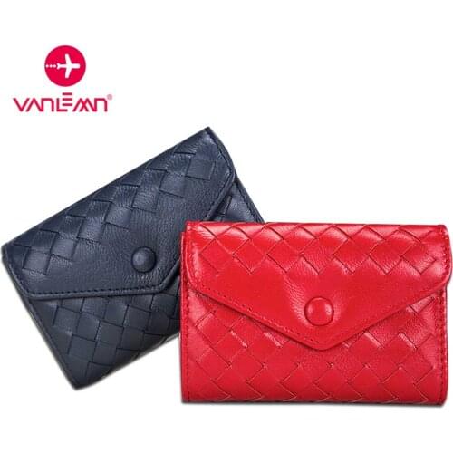 Women Card Holder Wallet Genuine Leather ID Credit Card Holder Fashion Coin Purse Female Knitting Short Organ Card Wallet Ladies