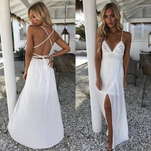 Red White Long Maxi Dress Women Boho Summer Beach Sexy Deep V-neck High Waist Slim Evening Party Dresses Robe Femme
