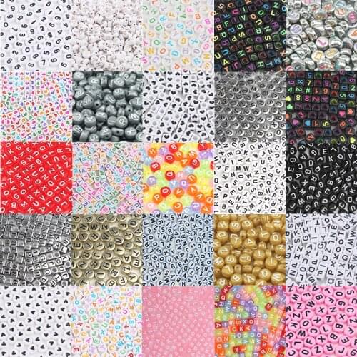 200/300/500pcs Mixed English Round Square Letter Beads Heart Alphabet Beads Acrylic Beads for Jewelry Making DIY Accessories