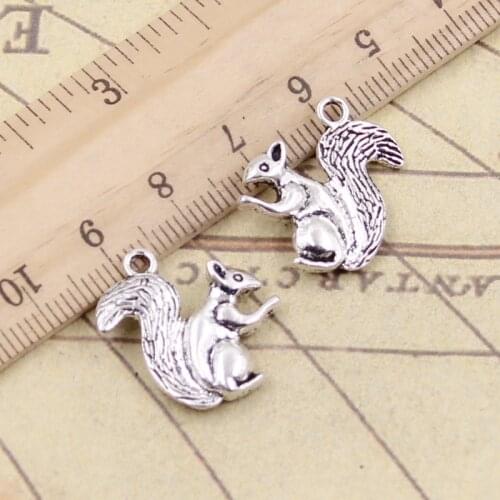 10pcs Charms Double Sided Squirrel 21x21mm Tibetan Bronze Silver Color Pendants Antique Jewelry Making DIY Handmade Craft