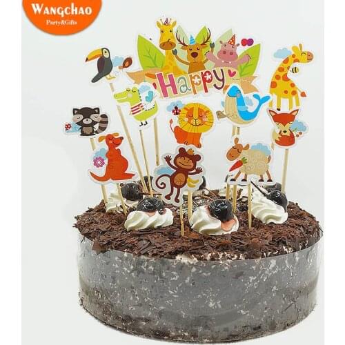 11pcs/set Safari Party Theme Cake Topper Cartoon Jungle Animals Theme Cake Decorations Party Supplies