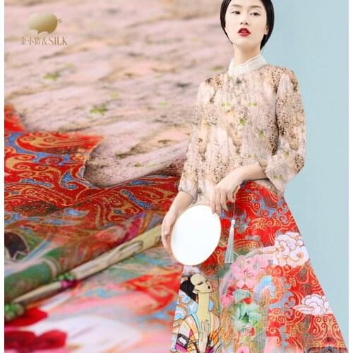 140cm digital printing silk linen fabric 12mm Chinese silk fabric cheongsam dress natural linen fabric wholesale linen cloth