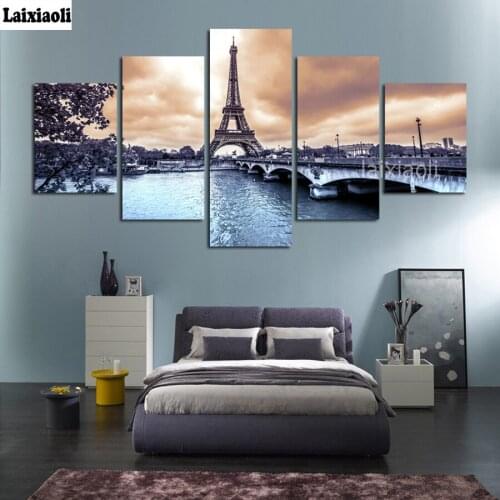 5D DIY Diamond Painting"Paris Tower Bridge lake "photo,Diamond Embroidery picture of rhinestones mosaic icon diamont stone 5pcs