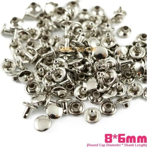 600 set 8*6mm Silver Double Cap Round Rapid Rivet Punk Rock Leathercraft Rivet