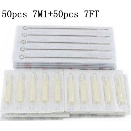 7M1+7FT) 50pcs microblading Sterilized tattoo needles tattoo tips for Tattoo Nozzle Tips naalden permanent makeup free shipping