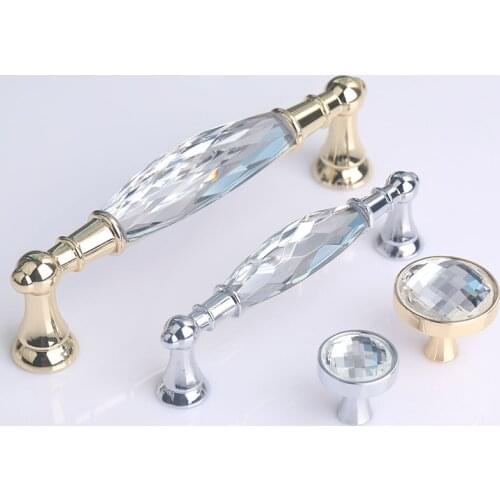 96 128mm fashion luxury K9 clear crystal kitchen cabinet wine cabinet door handle silver gold drawer tv cabinet cupboard knob 5"