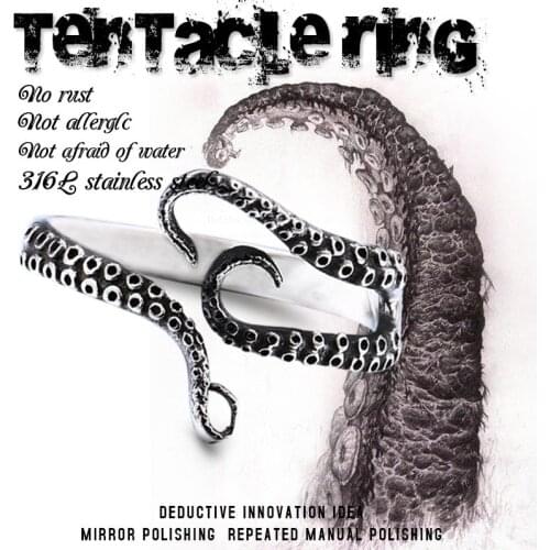 BEIER Titanium Steel Gothic Deep Sea Monster Squid Octopus Finger Tentacles Ring Fashion Jewelry Opened Adjustable Size BR8-664