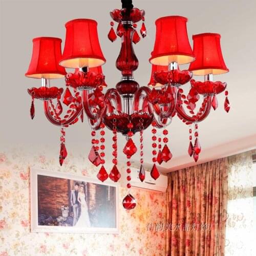 Free Shipping red crystal chandelier 6 Arms Luxury crystal light Fashion chandelier crystal light Modern chandeliers