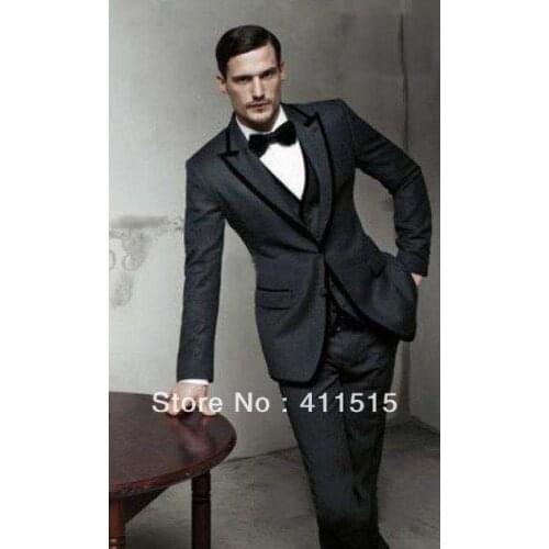 Free ShiPPING/CUstom dress/New Design Charcoal Groom wear Tuxedos Groomsmen Men Wedding Suits Best man Suit/custom groom suit