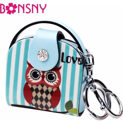 Bonsny Acrylic Owl Pattern Bag Handbag Shape Key Chain Purse Key Ring 2017 News Fashion Jewelry For Women Charm Accessories