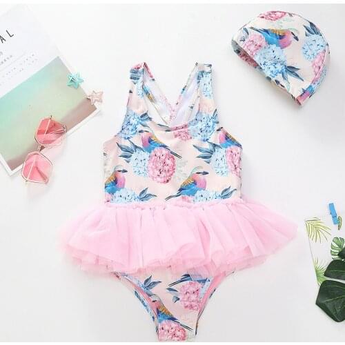 Floral Baby One Piece Swimsuit Girls Tutu Children Swimwear Skirt Infant Girl Swimming Bathing Suit Mesh Toddler Girl Swim Wear