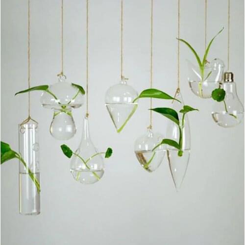 Flower Pots Glass Hanging Vase Wall Hanging Plants Terrarium Container Hydroponics Planters Transparent Flower Bottle Home Decor