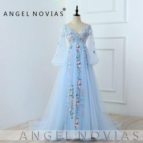 Long Elegant Spring Evening Dress 2020 Kaftan Dubai Corset Back Formal Sky Blue Evening Gown Robe Soiree Longue Femme