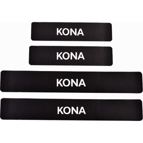 For Hynudai Kona Door Threshold Plate Car Door Sill Step Plate Carbon Fiber Pu leather Car-Styling