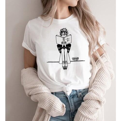 Book Lover T-Shirt Book and Coffee Shirt Reading T Shirts Reader Gift Lady Girl Cute Graphic Tees Summer Casual Woman Tshirts