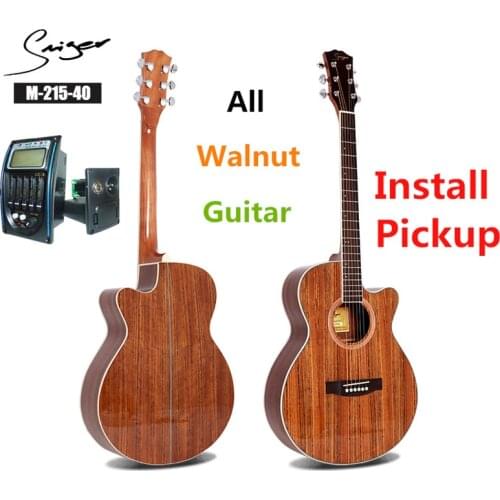 Guitar All Walnut Acoustic Electric Steel-String 40 Inches A-Body Guitarra 6 Strings Folk Pop Cutaway Wood Color Guitars Pickup