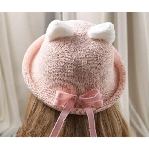 Lolita Hat Lolita Pink Bowknot Curved Cat Ears Hat Sweet Girl Headwear B1541