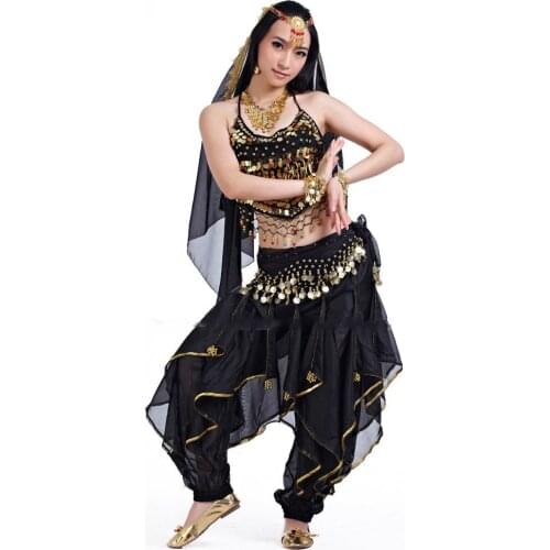 Hot selling women new cheap Indian belly dance practice costume training set 13 colors 3 pcs Top + belt + Pant