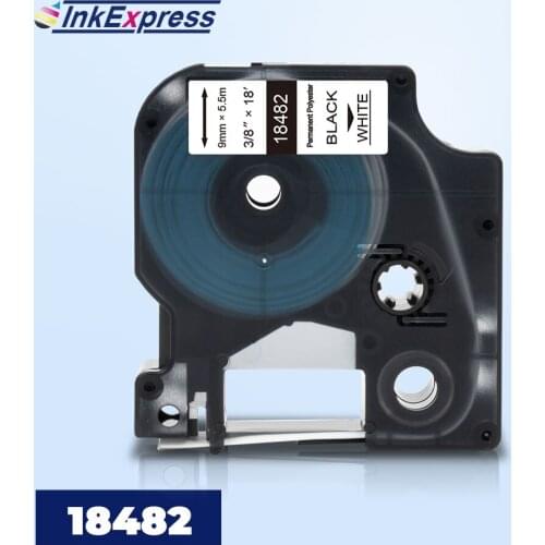 InkExpress 9mm 18482 Tape For DYMO Rhino IND Polyester 18482 Label Tape Black on White For DYMO Rhino 4200 5200 Label Maker