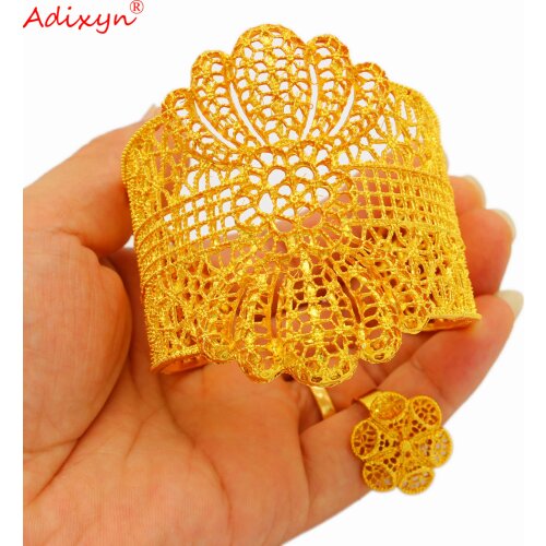 Adixyn luxury Bangles/Ring set for women men jewelry gold color dubai bangles for mothers day gifts N04288