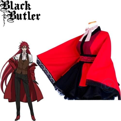Anime Black Butler Cosplay Costume Grell Sutcliff Lolita Kimono Dress Full Sets Custom Made Female Girls Halloween