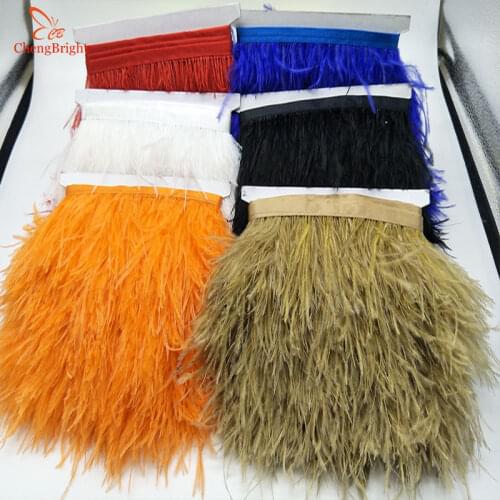 ChengBright High Quality 5yards Natural Ostrich Feather Trim Fringe Ribbon Decoration Dress/Clothes Accessory Feather Ribbon