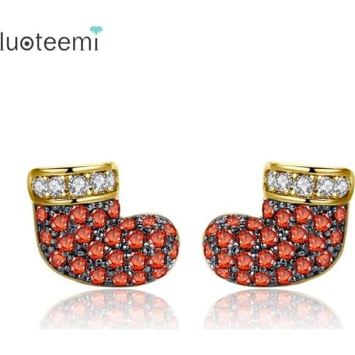 LUOTEEMI Brand Design New Fashion Booties Shape CZ Stone Stud Earrings for Women Jewelry Femme Bijoux Brincos Hot Chritmas Gifts
