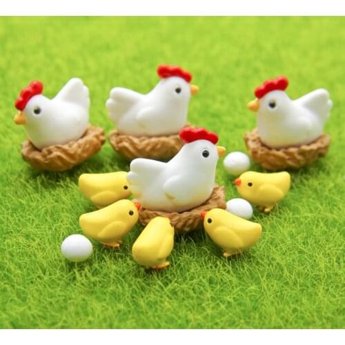 Mini Chick Family Fairy Garden Dollhouse Toys Chicken Hen Egg Micro Potted Landscape Bonsai Accessories Ornaments Figurine Decor