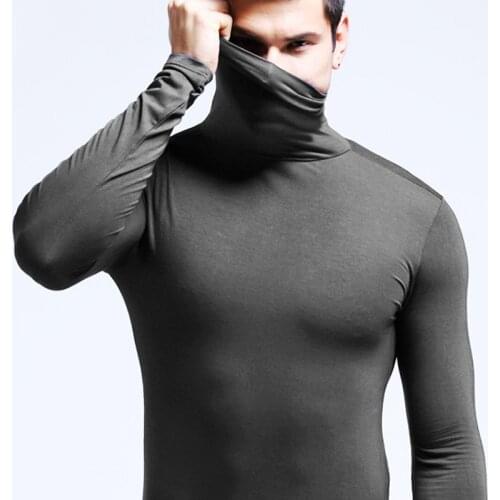 Mens Solid Thermal Underwear Autumn Winter Turtle Neck Tops High Collar Slim Tshirts Long Sleeve Slim Fit Warm Tops Men