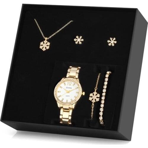 Gold Plated Snowflake Necklace Earrings Bracelet Watch Set Gift Set