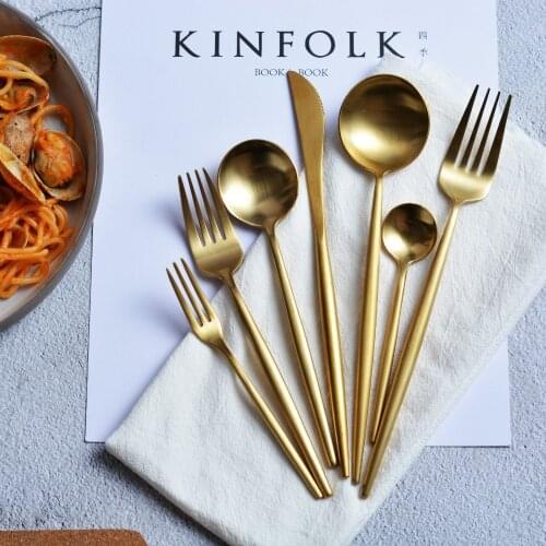 4pcs Gold Dinner Knife Fork Cutlery 18/10 Stainless Steel Frost Restaurant Luxury Dinnerware Set Metal Kitchen Accessories