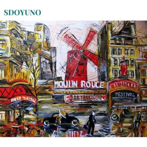 SDOYUNO 60x75cm Paint By Numbers Kits Frame DIY Windmill Landscape Oil Painting By Numbers On Canvas Scenery Hand Painting Decor