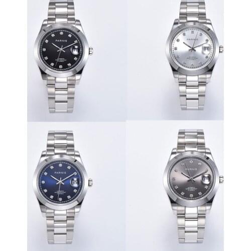 PARNIS Top Quality Business Polished Automatic Wristwatch Men Sapphire Glass MINGZHU Movement Mental Strap