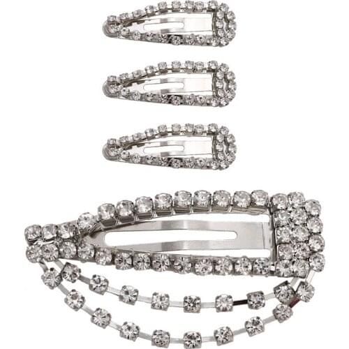 New Fashion Women Jewelry sets 2021 Trend Full Rhinestone Hairpin 4pcs Elegant Metal Geometry Hairpin Jewelry Accessories Women