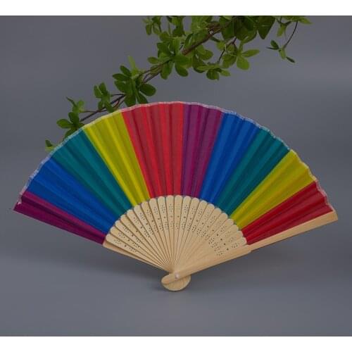 Brand New High Quality Rainbow Fan Chinese Style Handheld Fan Bamboo Paper Folding Fan Party Wedding Decoration