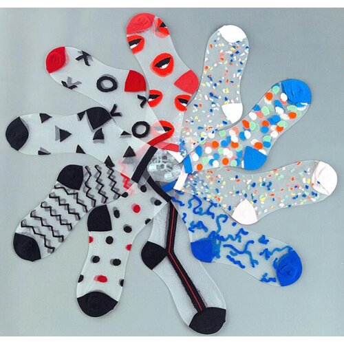 Embroidery Clear Socks Transparent Thin Summer Sexy Retro Lace Mesh Women Girl Elastic Red Lip Wave Funny Short Ankle Socks