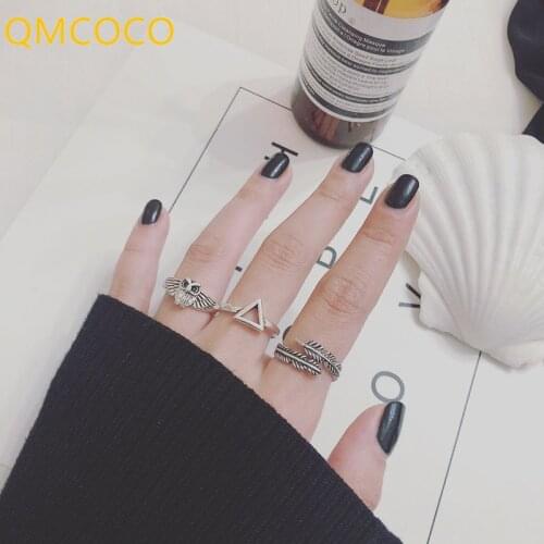 Vintage Design 925 Sterling Silver Adjustable Feather，Triangle Row, Owl Shape Rings For Women For The Design Party Jewelry Gift