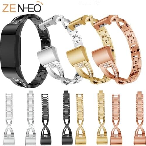 Women fashion wild Metal watchband For Fitbit Charge2 Bling Rhinestone For Fitbit Charge2 Frontier Smart Sports Watch Strap