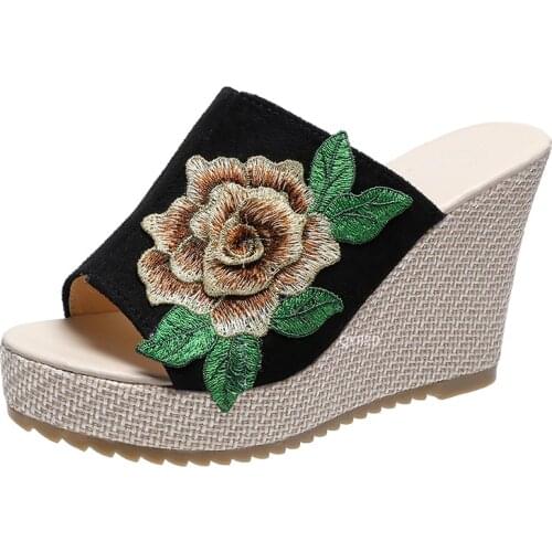 Wedges Sandals High Heel Platform Wedges Metal Decoration Flower Summer Elegant Cozy Women Fashion Slipper Mules Shoes