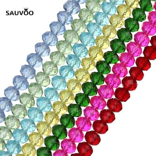 SAUVOO 2 Strand 16 colors Faceted Clear Crystal Glass Loose Spacer Charms Beads 4mm 6mm 8mm Bracelet Necklace DIY Jewelry Making