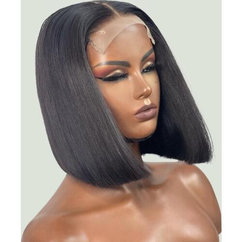 Silky Straight Side Part Natural Jet Black Lace Front Synthetic Wig For Black Women With Baby Hair Pre Plucked Adjustable Strap